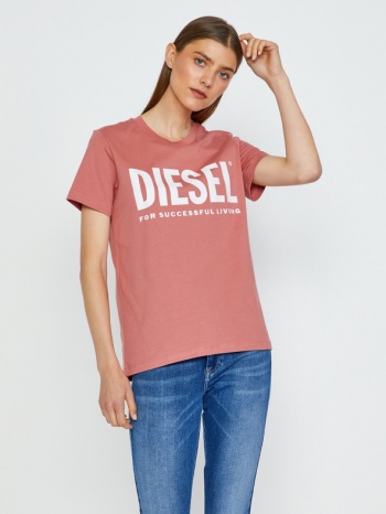 diesel sily-ecologo t-shirt pink 100% cotton σε προσφορά