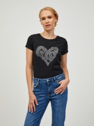 guess heart t-shirt black 95% cotton, 5% elastane