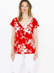 camaieu t-shirt red material 1 - 100% polyester; material 2 - 95% viscose, 5% elastane