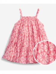gap gauze tiered floral kids dress pink 100% cotton