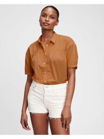 gap shirred shirt brown 100% cotton σε προσφορά
