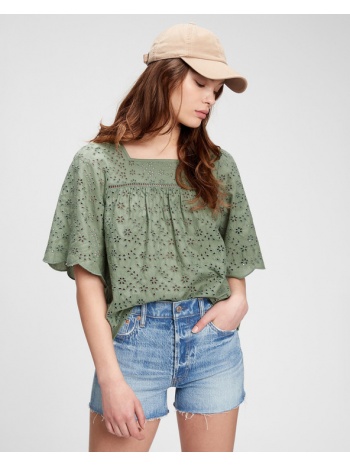 gap squareneck eylet blouse green 100% cotton σε προσφορά