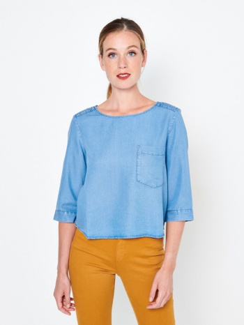 camaieu blouse blue 100% lyocell σε προσφορά