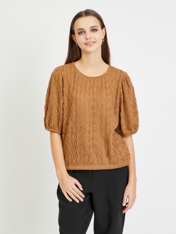 vila plisso blouse brown 92% recyklovaný polyester, 8% σε προσφορά