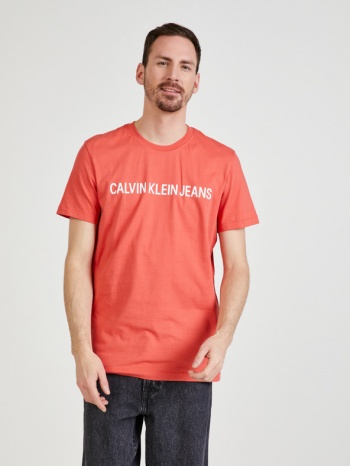 calvin klein jeans t-shirt red 51% organic cotton, 49% σε προσφορά