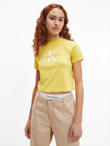 calvin klein jeans t-shirt yellow 51% organic cotton, 49% σε προσφορά
