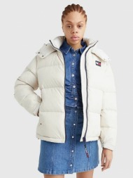 tommy jeans alaska puffer winter jacket white outer part - 100% recycled polyester; filling - 100% r