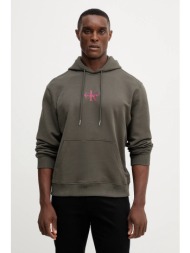 βαμβακερή μπλούζα calvin klein jeans χρώμα: γκρι, με κουκούλα, lv04rd243g κύριο υλικό: 100% βαμβάκι
