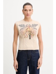 top guess parakeet χρώμα: μπεζ, w5yi33 k49a1 57% βαμβάκι, 38% modal, 5% ελαστάν