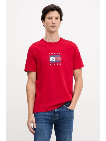 βαμβακερό μπλουζάκι tommy hilfiger ανδρικό, χρώμα κόκκινο