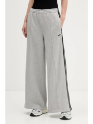 βαμβακερό παντελόνι adidas originals 3-stripes χρώμα: γκρι, jv7476 100% βαμβάκι