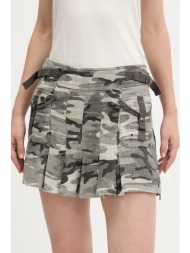 βαμβακερή φούστα guess originals χρώμα: γκρι, w5yd0o whfn1 100% βαμβάκι