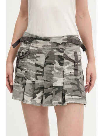 βαμβακερή φούστα guess originals χρώμα γκρι, w5yd0o whfn1