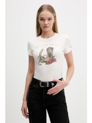 βαμβακερό μπλουζάκι tommy jeans χρώμα: μπεζ, dw0dw21788 100% βαμβάκι