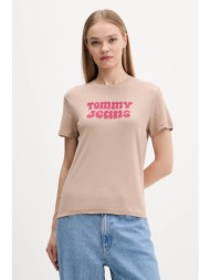 μπλουζάκι tommy jeans χρώμα: καφέ, dw0dw21956 70% βαμβάκι, 30% βισκόζη