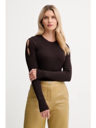 πουλόβερ sessun χρώμα: καφέ, 25109028 82% βισκόζη, 18% πολυεστέρας