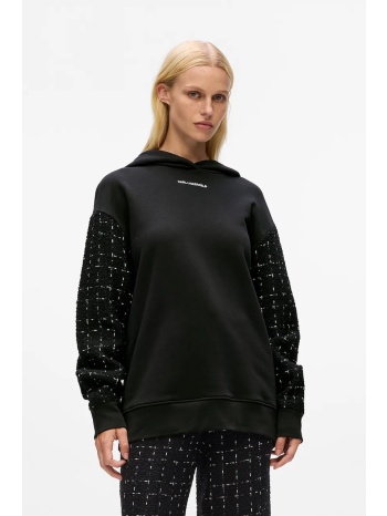 φούτερ με προσθήκη μαλλιού karl lagerfeld χρώμα μαύρο, με