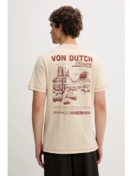 βαμβακερό μπλουζάκι von dutch ανδρικό, χρώμα: μπεζ, vd.1.tr.arizo 100% βαμβάκι