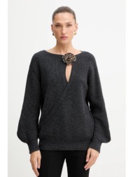 πουλόβερ με προσθήκη μαλλιού simona corsellini χρώμα: γκρι, a25cpmgg0401 35% πολυαμίδιο, 30% μαλλί, 