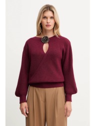 πουλόβερ με προσθήκη μαλλιού simona corsellini χρώμα: μπορντό, a25cpmgg0401 35% πολυαμίδιο, 30% μαλλ