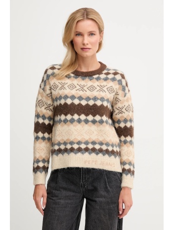 πουλόβερ με προσθήκη μαλλιού pepe jeans χρώμα καφέ