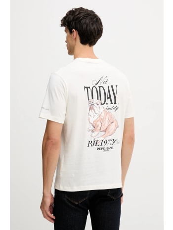 βαμβακερό μπλουζάκι pepe jeans ανδρικό, χρώμα μπεζ
