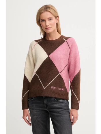 πουλόβερ με προσθήκη μαλλιού pepe jeans χρώμα καφέ