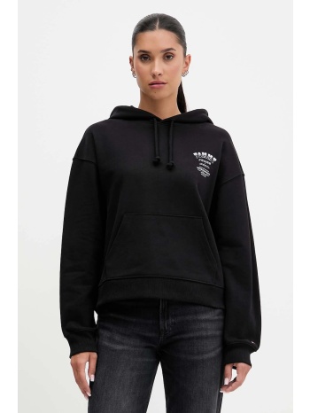 βαμβακερή μπλούζα tommy jeans γυναικεία, χρώμα μαύρο, με