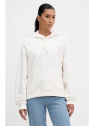 βαμβακερή μπλούζα tommy jeans γυναικεία, χρώμα: μπεζ, με κουκούλα, dw0dw21785 100% βαμβάκι