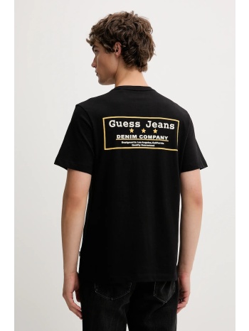 βαμβακερό μπλουζάκι guess jeans ανδρικό, χρώμα μαύρο