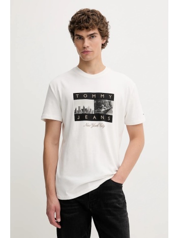 βαμβακερό μπλουζάκι tommy jeans ανδρικό, χρώμα άσπρο