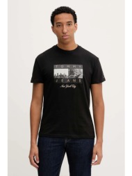 βαμβακερό μπλουζάκι tommy jeans ανδρικό, χρώμα: μαύρο, dm0dm22464 100% βαμβάκι