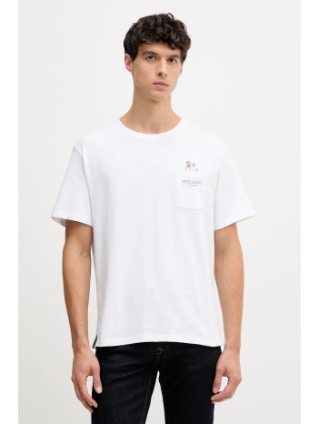 βαμβακερό μπλουζάκι pepe jeans ανδρικό, χρώμα άσπρο