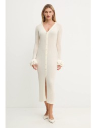 μάλλινο φόρεμα simona corsellini χρώμα: μπεζ, a25cpabo0201 100% παρθένο μαλλί