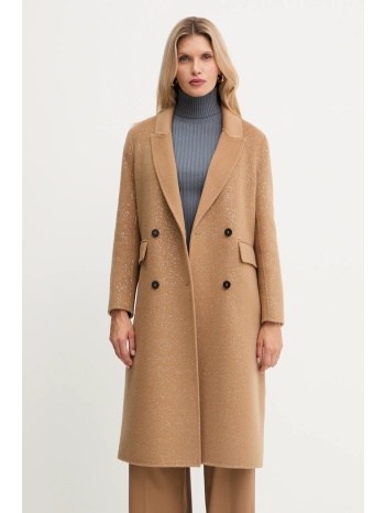 μάλλινο παλτό simona corsellini χρώμα καφέ, a25cpcpv0202
