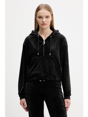 βελούδινη μπλούζα juicy couture χρώμα μαύρο, με κουκούλα