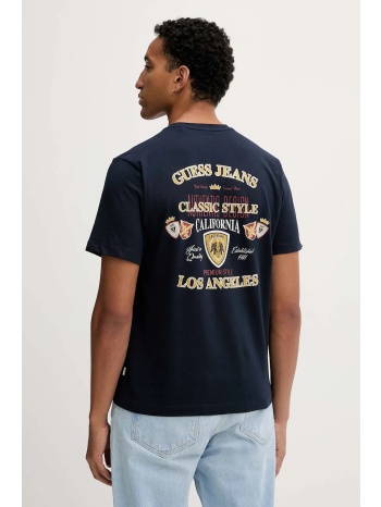 βαμβακερό μπλουζάκι guess jeans ανδρικό, χρώμα ναυτικό