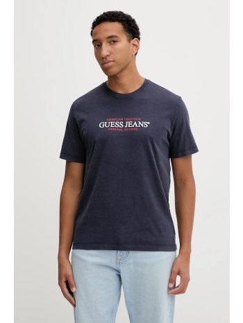 βαμβακερό μπλουζάκι guess jeans ανδρικό, χρώμα ναυτικό