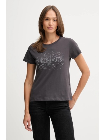 βαμβακερό μπλουζάκι pepe jeans χρώμα γκρι, pl5000026 100%