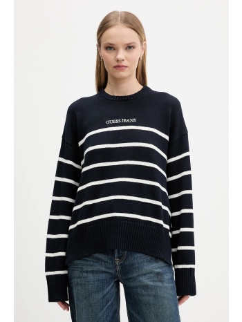 βαμβακερό πουλόβερ guess jeans χρώμα ναυτικό μπλε, w5br03