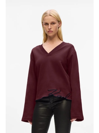 μπλούζα από βαμβάκι karl lagerfeld χρώμα μπορντό, a4w20040