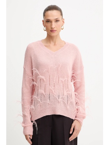 πουλόβερ με προσθήκη μαλλιού fracomina χρώμα ροζ