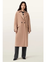 παλτό με προσθήκη μαλλιού allsaints sellma χρώμα: καφέ, w019od κύριο υλικό: 70% ανακυκλωμένο μαλλί, 