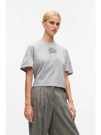 βαμβακερό μπλουζάκι karl lagerfeld χρώμα γκρι, a4w17053
