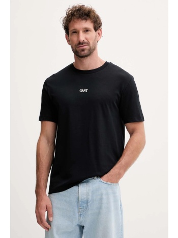 βαμβακερό μπλουζάκι gant ανδρικό, χρώμα μαύρο, 2003362