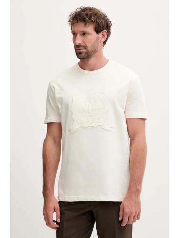 βαμβακερό μπλουζάκι gant ανδρικό, χρώμα μπεζ, 2003368 100%