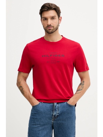 βαμβακερό μπλουζάκι tommy hilfiger ανδρικό, χρώμα κόκκινο