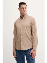 πουκάμισο tommy hilfiger χρώμα: καφέ, mw0mw40469 98% βαμβάκι, 2% ελαστάν