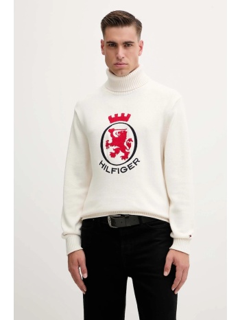 βαμβακερό πουλόβερ tommy hilfiger ανδρικό, χρώμα μπεζ