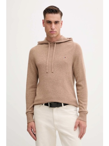 μάλλινο πουλόβερ tommy hilfiger ανδρικό, χρώμα καφέ